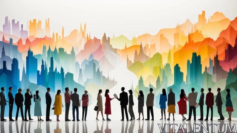 Lively City Illustration: Urban Diversity and Community Interaction AI Image