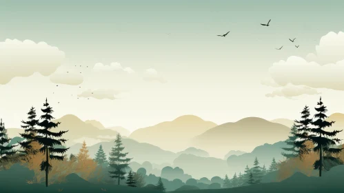 Serene Mountain Landscape Illustration