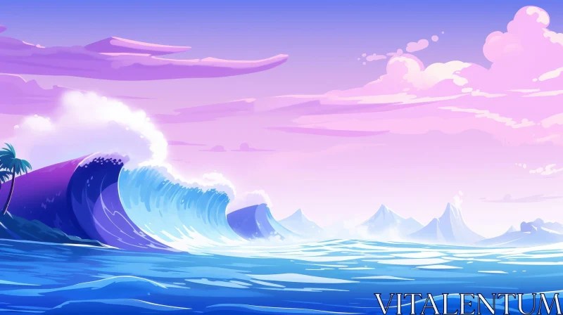 Serene Sunset Seascape Digital Painting AI Image