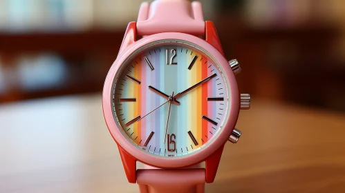 Stylish Rainbow Dial Wristwatch with Pink Strap