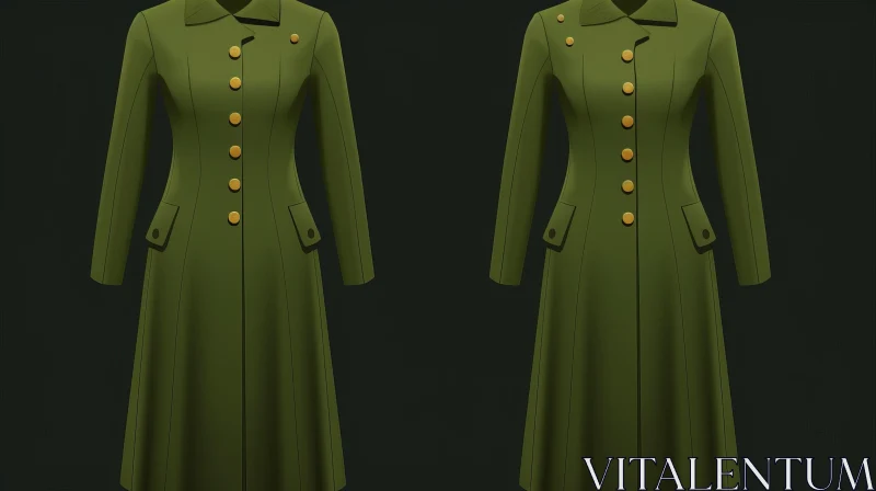 Stylish Woman's Green Coat Fashion Illustration AI Image
