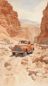 Captivating Orange Truck in the Desert - Realistic Watercolor Paintings