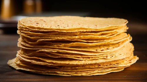 Delicious Corn Tortillas Stack on Wooden Table