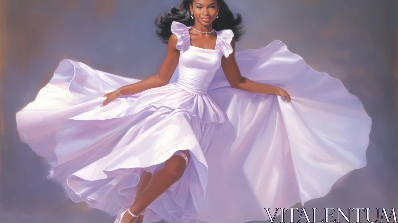 Elegant African-American Woman in White Ball Gown AI Image