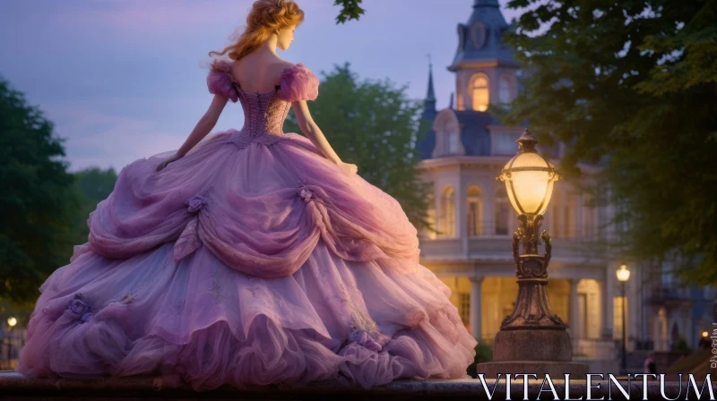 AI ART Elegant Woman in Purple Ball Gown at Castle