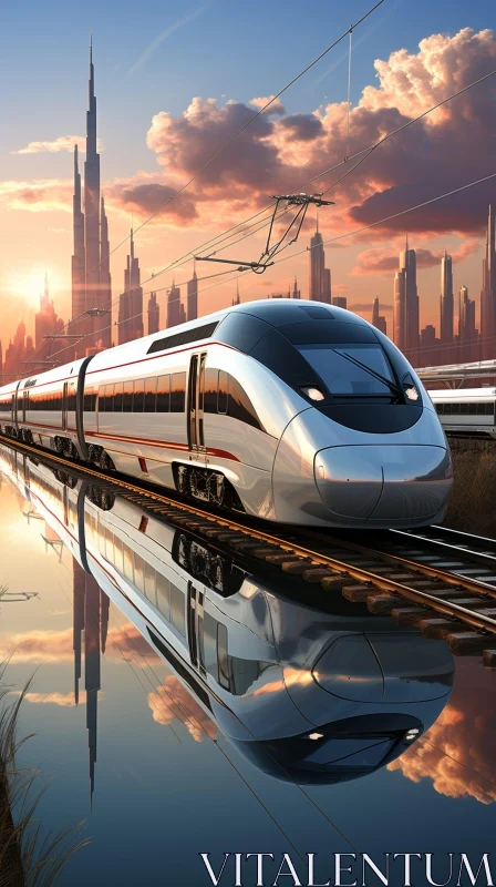 Futuristic High-Speed Train in Modern City AI Image