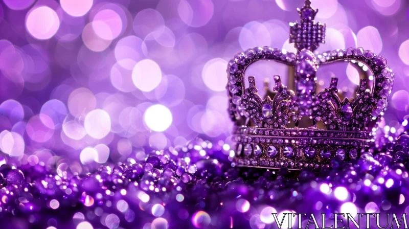 Royal Gold and Purple Crown on Beads - Majestic Purple Background AI Image