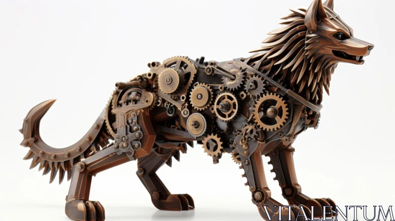 AI ART Steampunk Wolf 3D Rendering - Unique Metal Design
