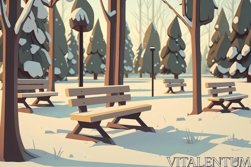 Winter Park Low Poly Benches: Captivating Nature Art AI Image