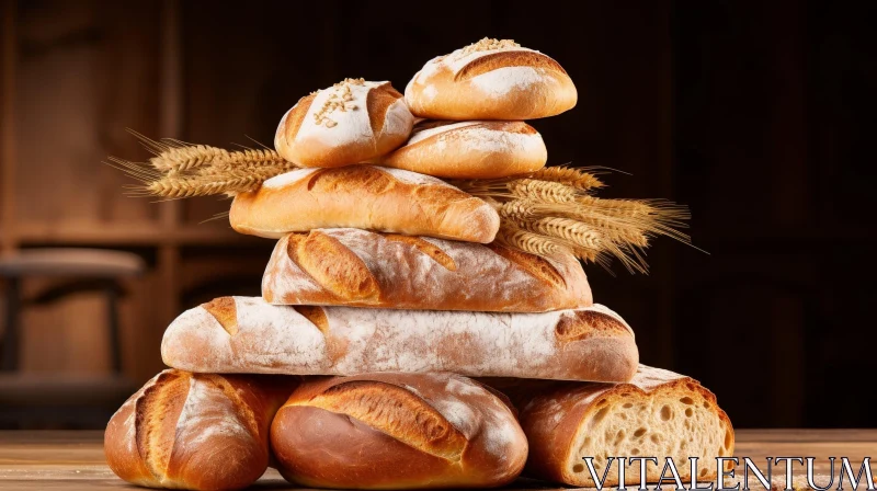 Delicious Bread Assortment on Wooden Table AI Image