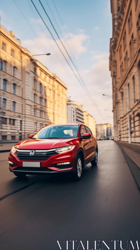 Energetic Red Honda Harmony Driving in City Streets AI Image