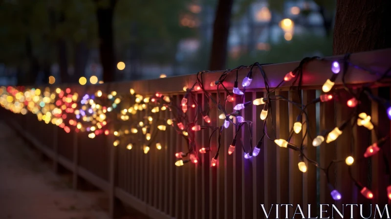 Ethereal Long Exposure Image of Colorful String Lights on Fence AI Image