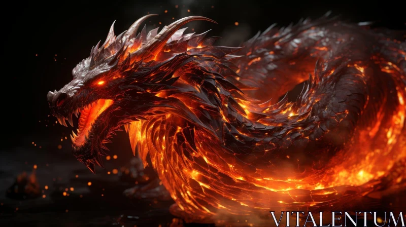 AI ART Fire Dragon Digital Painting