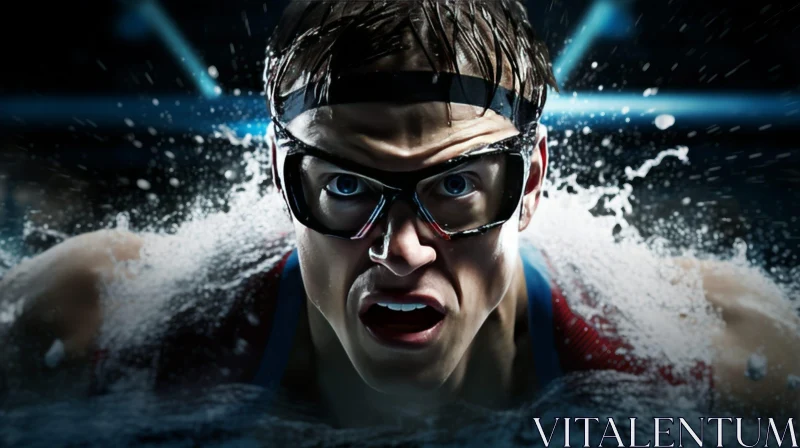 Intense Male Swimmer in Action AI Image