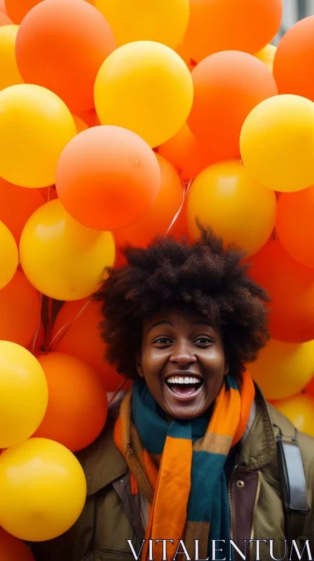 Joyful African-American Woman Portrait with Balloons AI Image