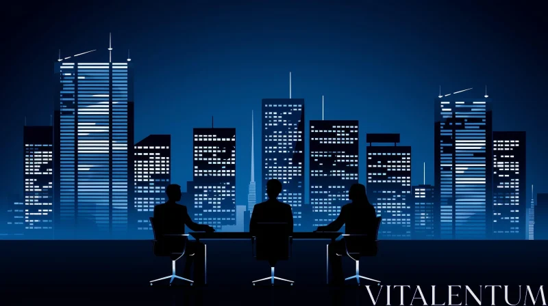 Night Cityscape with People in Conference Room AI Image