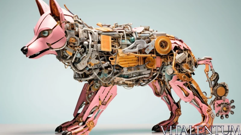 AI ART Pink Mechanical Wolf - Intricate Technology in Pale Blue Setting