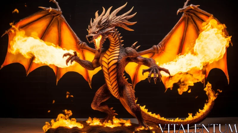 Red Dragon 3D Rendering - Fantasy Creature Breathing Fire AI Image