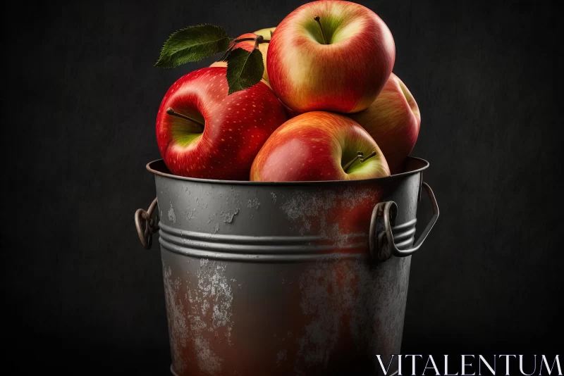 Captivating Apples in a Bucket: Manipulated Photography on a Dark Background AI Image