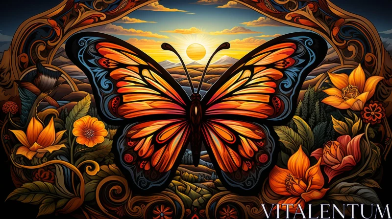 Colorful Butterfly Digital Painting at Sunset AI Image