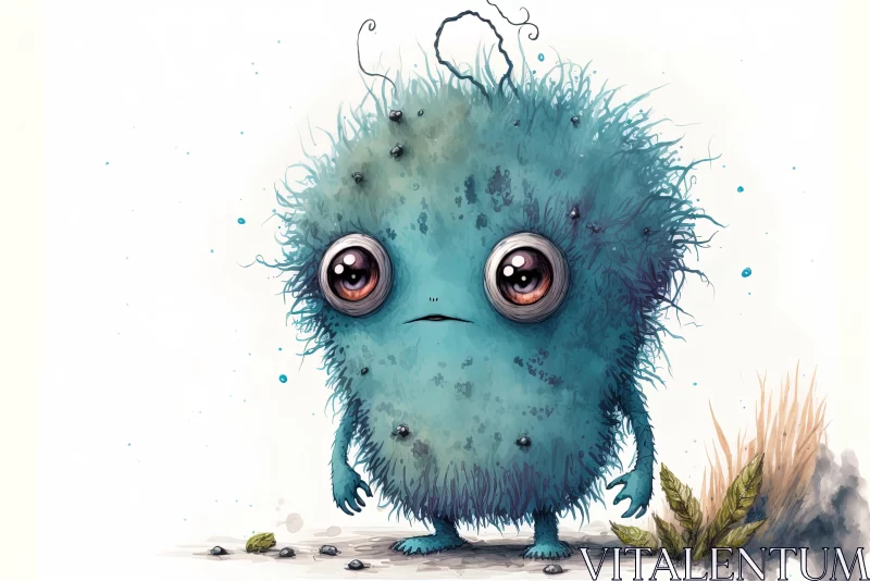 Cute and Dreamy Monster Drawing with Cyan Color and Shiny Eyes AI Image