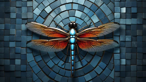 Dragonfly Mosaic Art - Blue and Brown Tiles