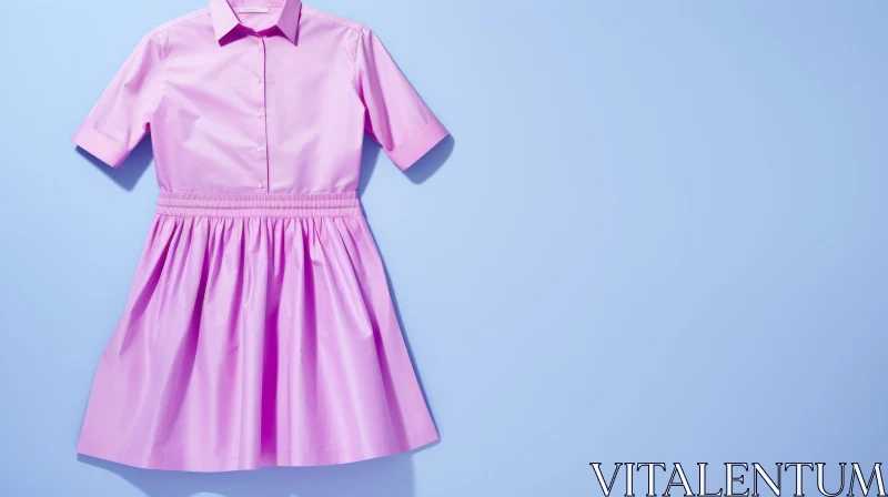 Elegant Pink Dress with Short Sleeves on Blue Background AI Image