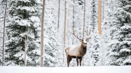 Majestic Elk in Snowy Forest - Wildlife Photography