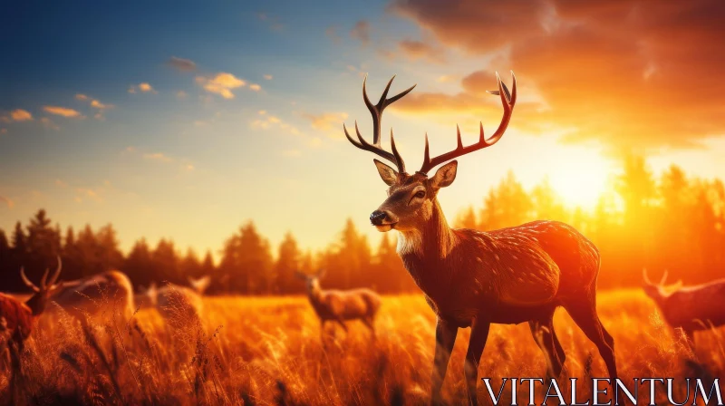 AI ART Serene Deer in Sunlit Landscape