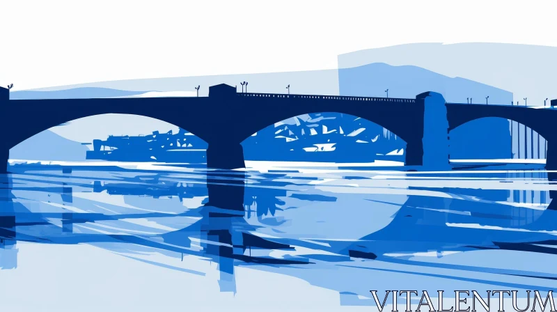 AI ART Tranquil Bridge Over River Painting