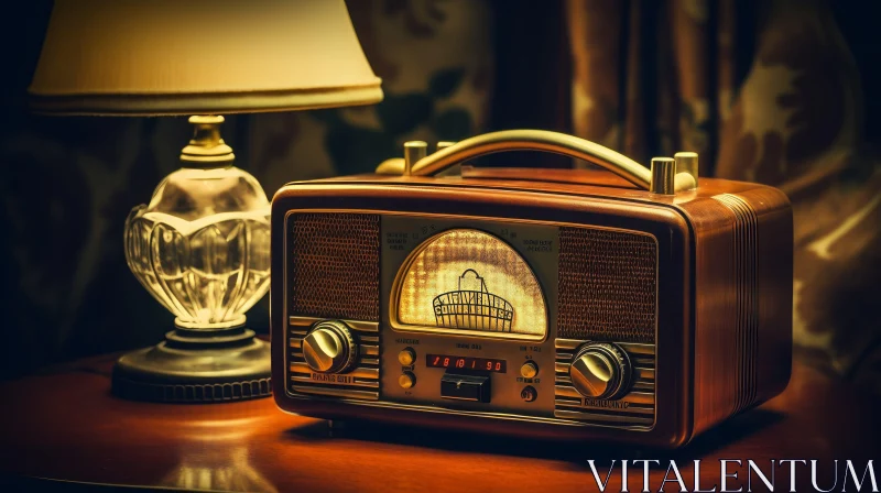 Vintage Style Wooden Radio and Glass Lamp Composition AI Image