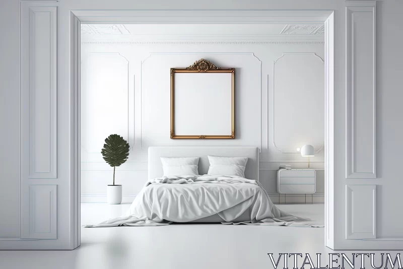 Captivating Neoclassical White Bedroom with Gold Frame AI Image