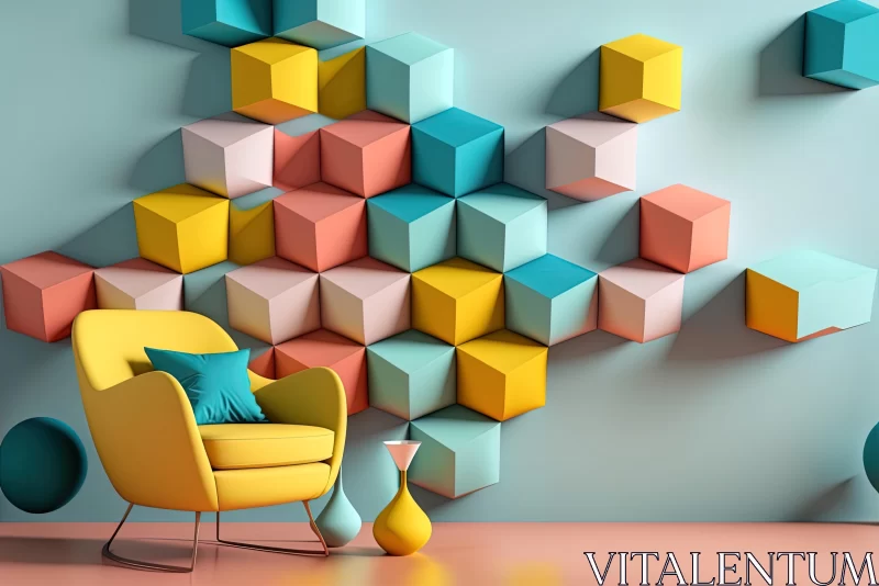 Colorful Cubes on Wall: Layered Geometry in Vibrant Pastels AI Image