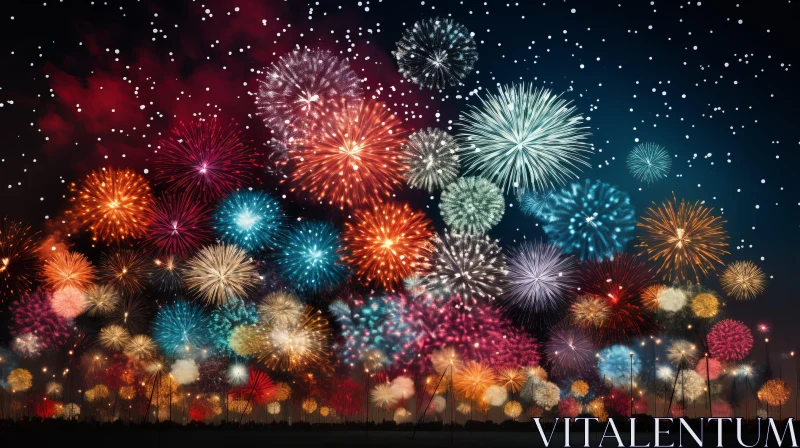 AI ART Colorful Fireworks Display in Night Sky