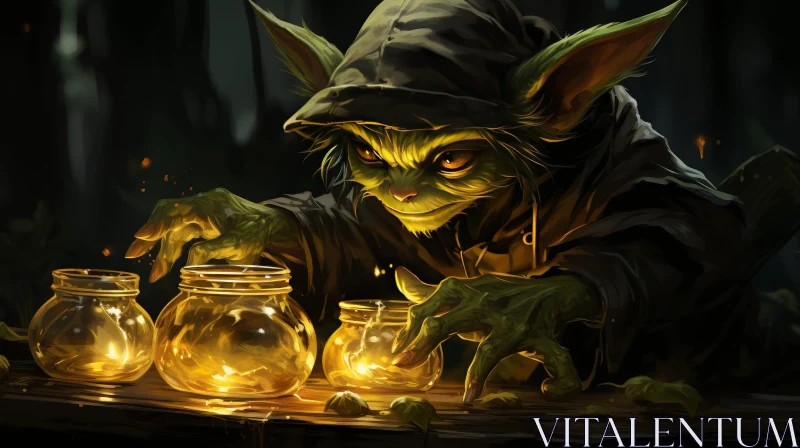 Goblin Alchemist in Dark Forest - Fantasy Digital Painting AI Image
