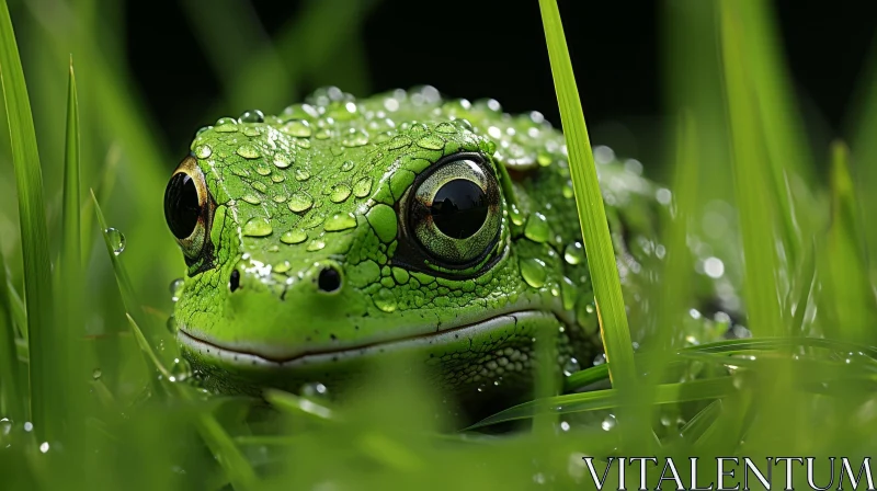 AI ART Green Frog in Lush Grass | Nature Close-up