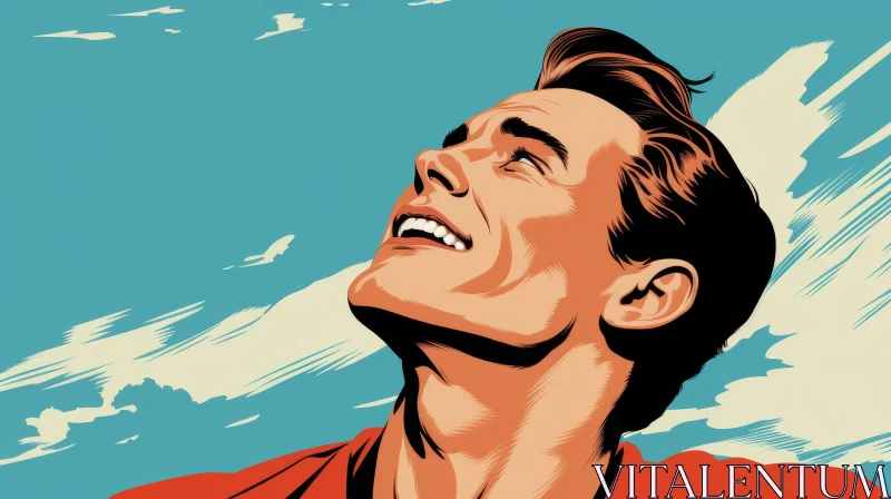 Joyful Man Vector Illustration - Blue Sky Background AI Image