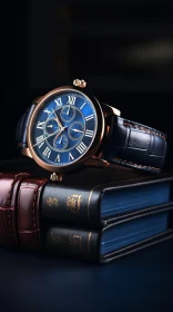 Luxury Blue Dial Wristwatch on Books
