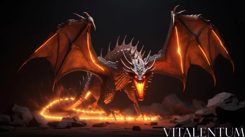 Red Dragon Digital Painting - Fantasy Fire Scene AI Image