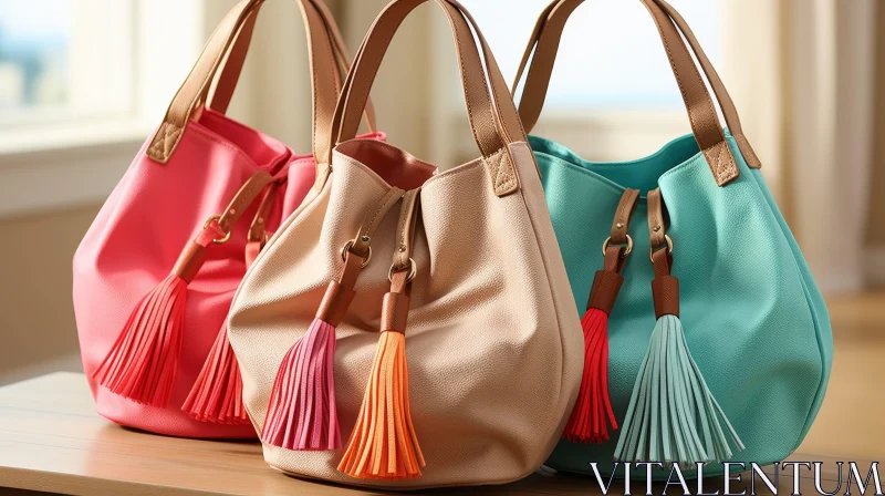 Stylish Women's Handbags in Pink, Beige, and Blue AI Image