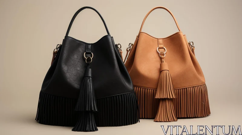 Stylish Women's Leather Bags with Fringe and Metal Rings AI Image