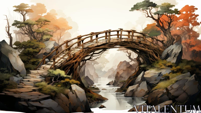 AI ART Tranquil Forest Bridge: A Captivating Scene of Nature