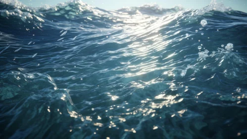 Tranquil Ocean Surface - Blue Water and Sparkling Waves