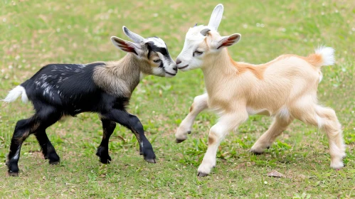 Adorable Baby Goats Playing in Green Field