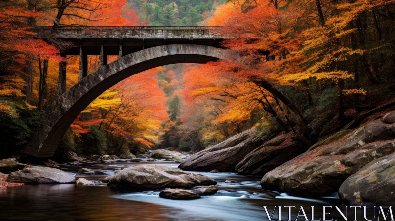 AI ART Autumn Stone Arch Bridge Landscape