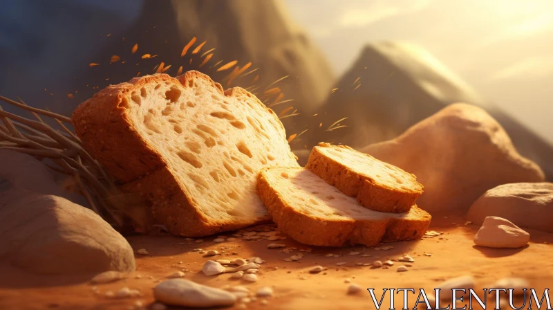 Bread on Rocky Terrain: Warm Sunlight and Mountain Landscape AI Image