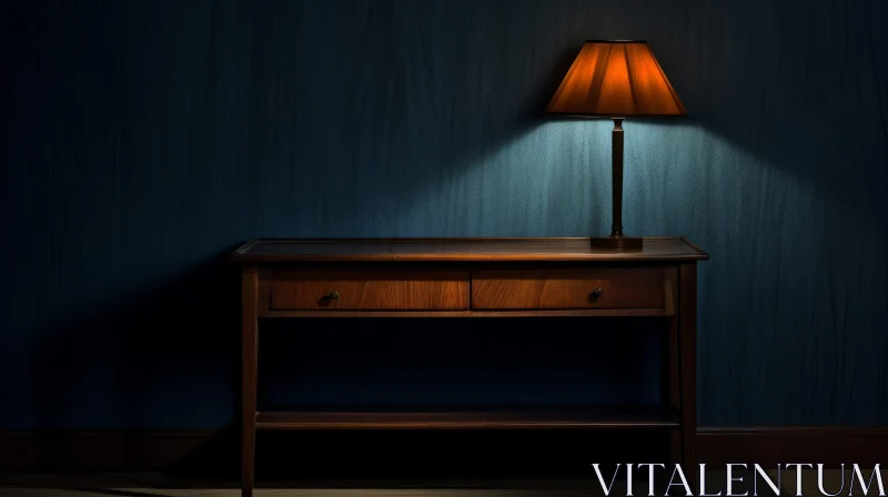 AI ART Cozy Dark Room with Wooden Lamp on Table