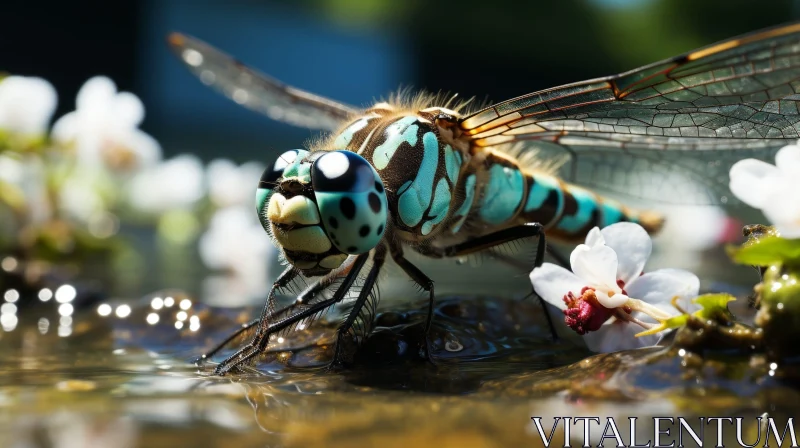 Dragonfly on Rock: Serene Nature Scene AI Image