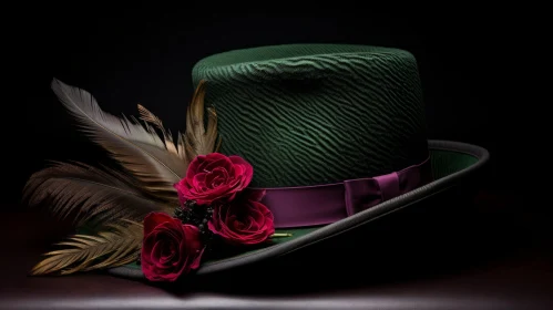 Elegant Green Top Hat with Purple Ribbon and Gold Feather