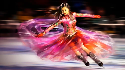 Female Figure Skater Painting on Ice Rink